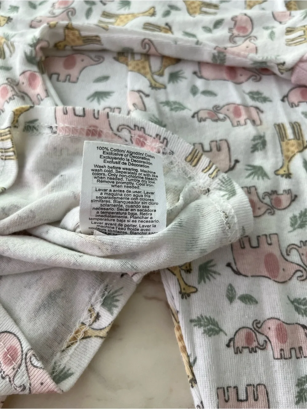 Toddler Pink Elephant & Giraffe Printed Pajama Set